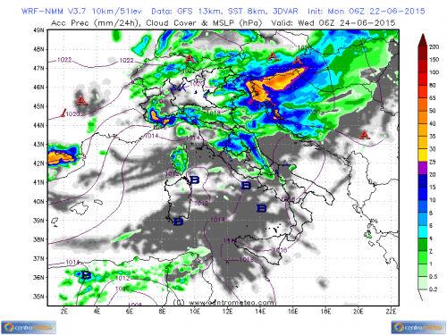 22 GIUGNO 2015 PREVISIONI METEO