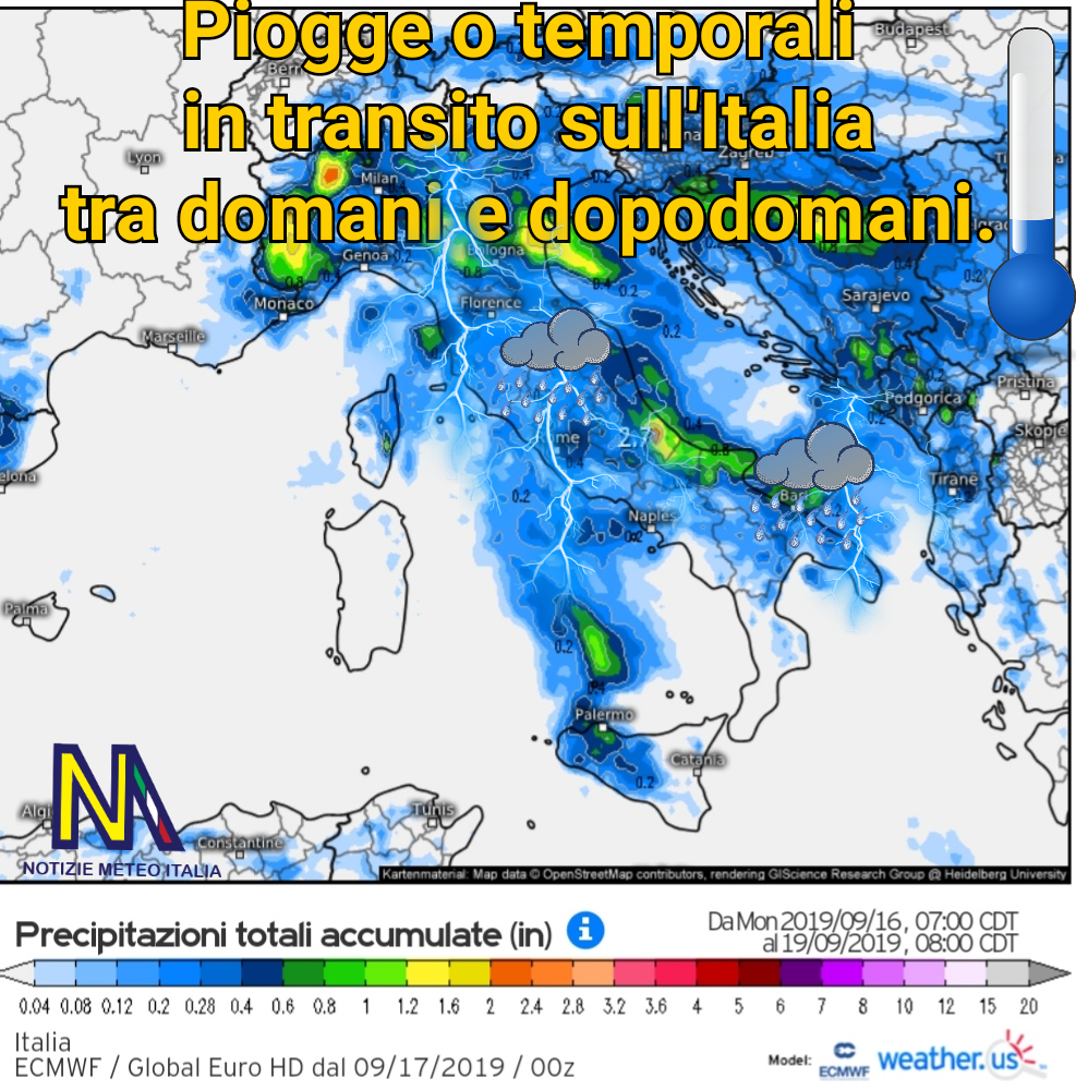 Piogge O Temporali E Calo Termico Su Gran Parte Dell’Italia Tra Domani ...